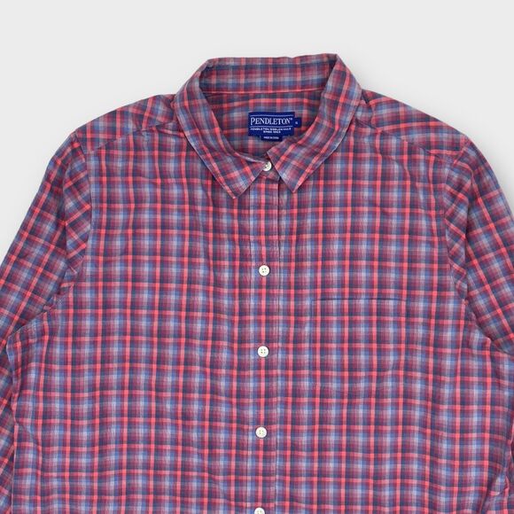 Pendleton Shirt Womens Extra Large Red Blue Check Button Up Long Sleeve Outdoor - Picture 4 of 14